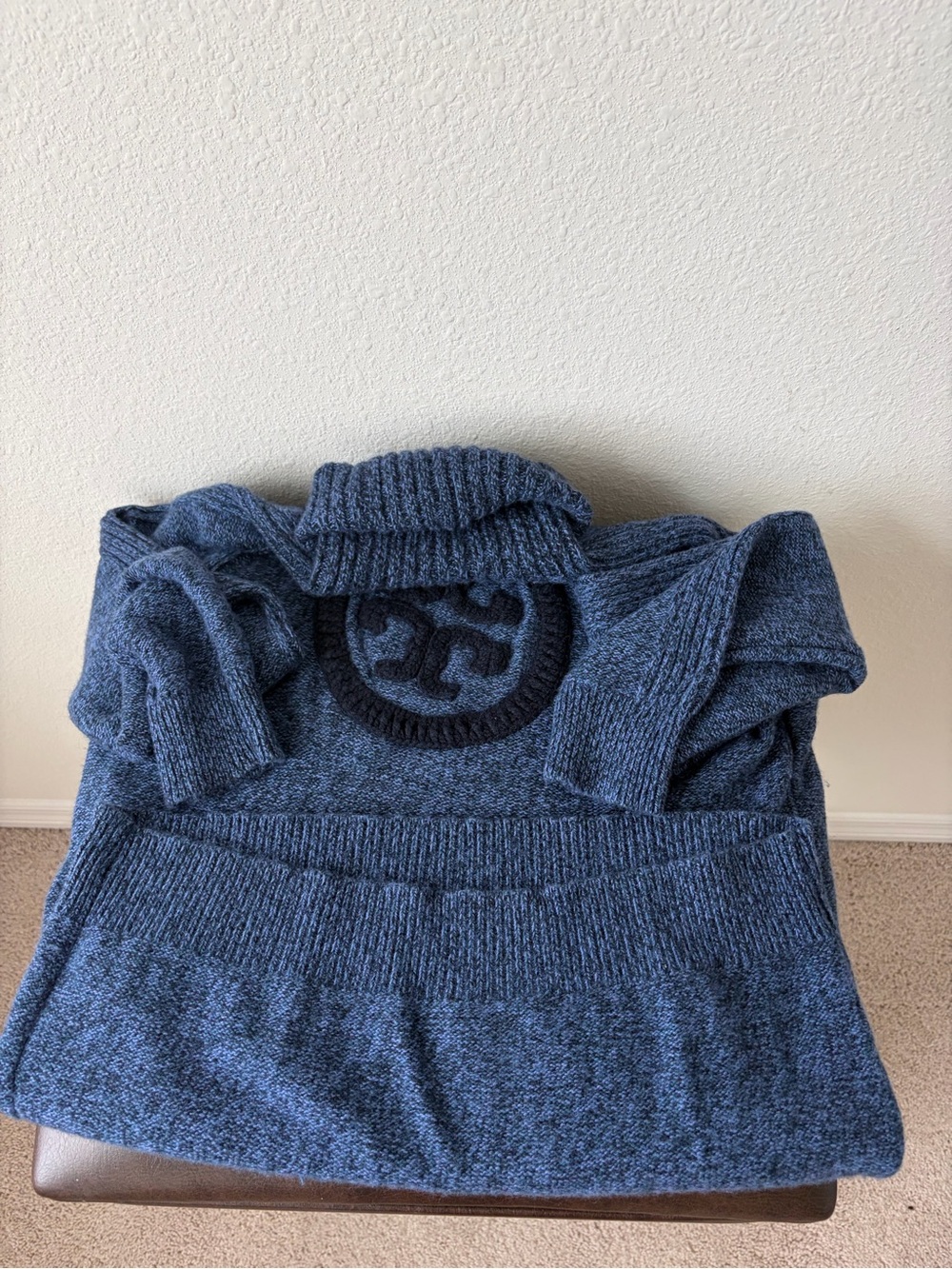 Tory Burch Slate Blue Turtleneck Sweater with Logo M - Picture 15 of 17